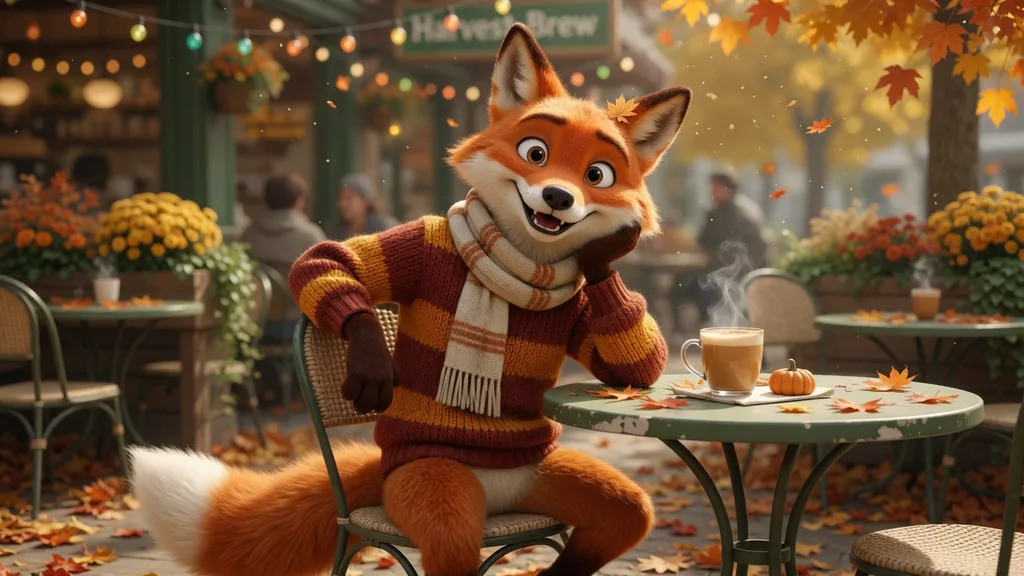 Friendly anthro fox character with bright orange fur and a relaxed pose in a warm sunlit setting — example art for the furry name generator