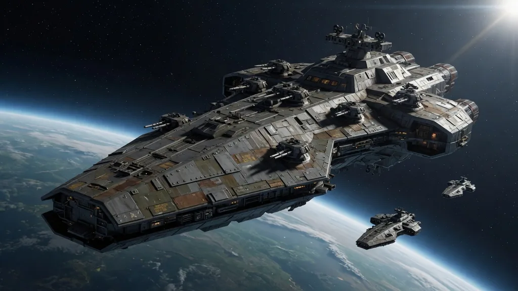 Massive original capital warship in orbit above a planet — section art for the Star Wars ship name generator