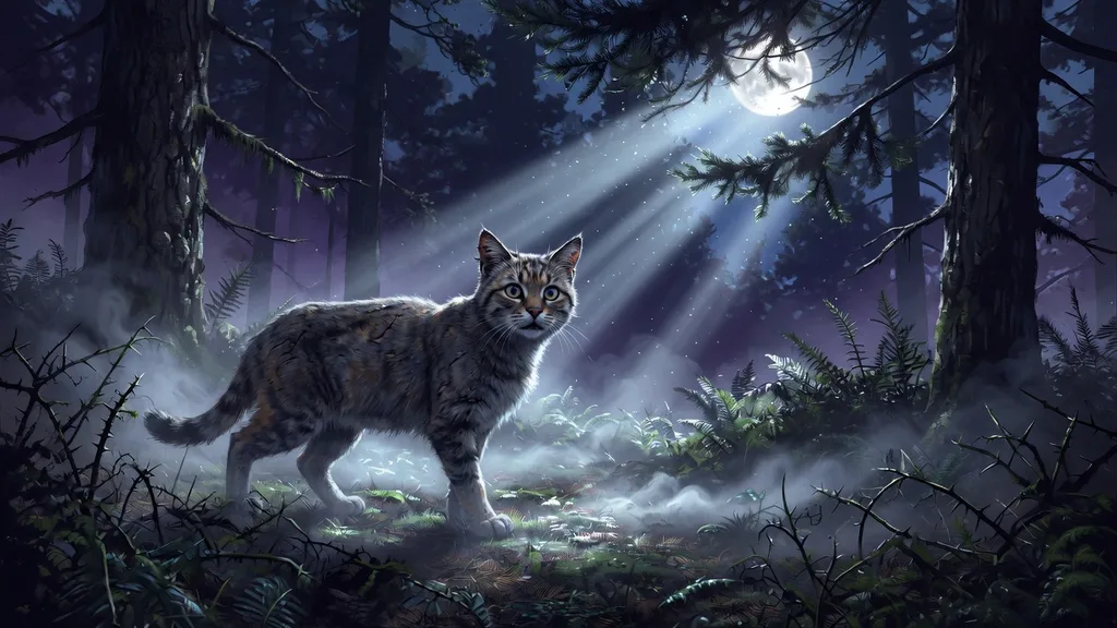 A moonlit forest clearing in the clan territories — scene art for the Warrior Cat Name Generator